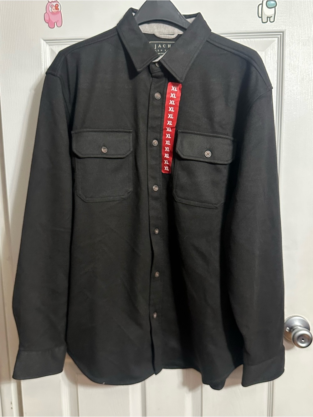 Jachs Men’s Black Button-Front Shacket with Chest Flap Pockets